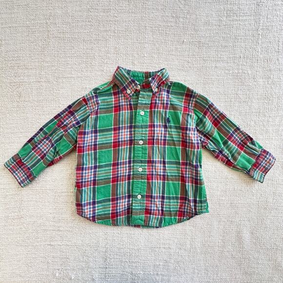 Ralph Lauren Green & Red Flannel Shirt VGUC 24mo - Picture 1 of 3